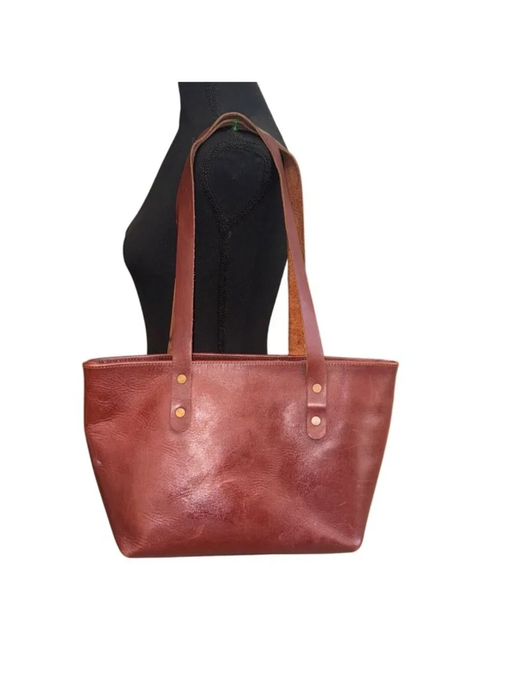 VTG Unbranded Classic Leather Tote Burgundy Everyday Carry Large Handbag Boho